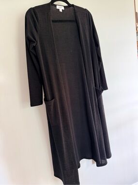 LuLaRoe Sarah Black Open Front Duster Cardigan Pockets Size S